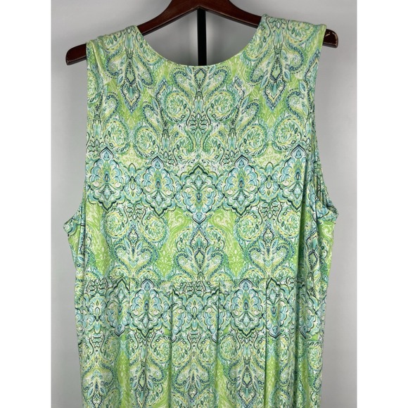 J. Jill Womens 2X Green Paisley‎ Comfy Casual Sleeveless Side Slit Maxi Dress - Picture 7 of 10